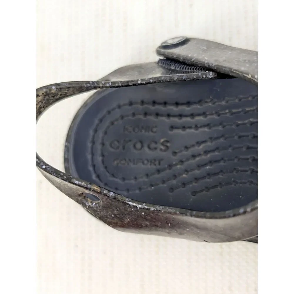 Crocs Sandals Toddler Girl C 6 Black Glitter Pink Butterfly Mary Jane
